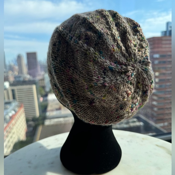 Handcrafted Knit Spiral Slouchy Hat - Grey and Rainbow Marled - Picture 6 of 7